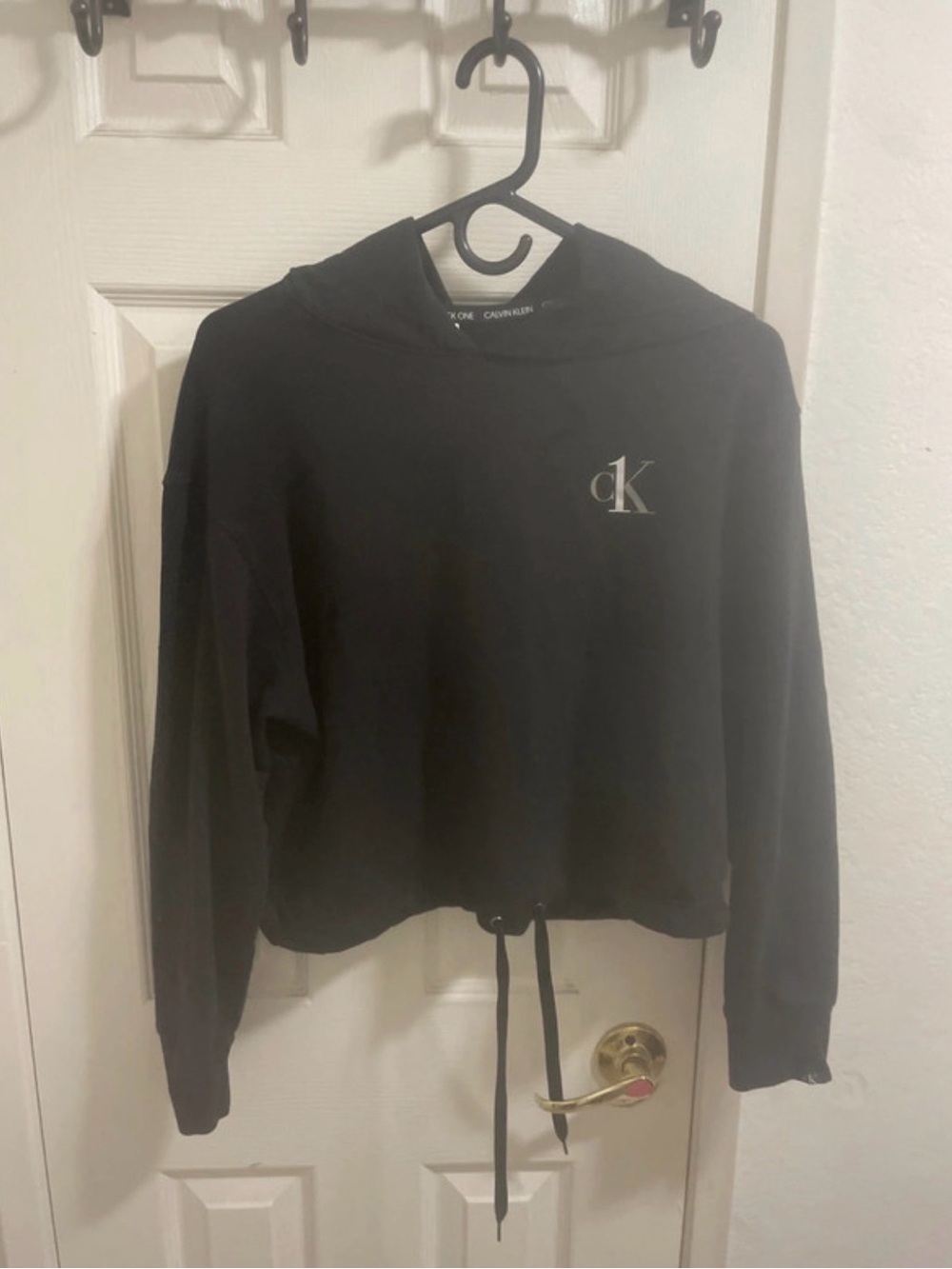 Calvin Klein Black Cropped Hoodie Sweater with CK Logo